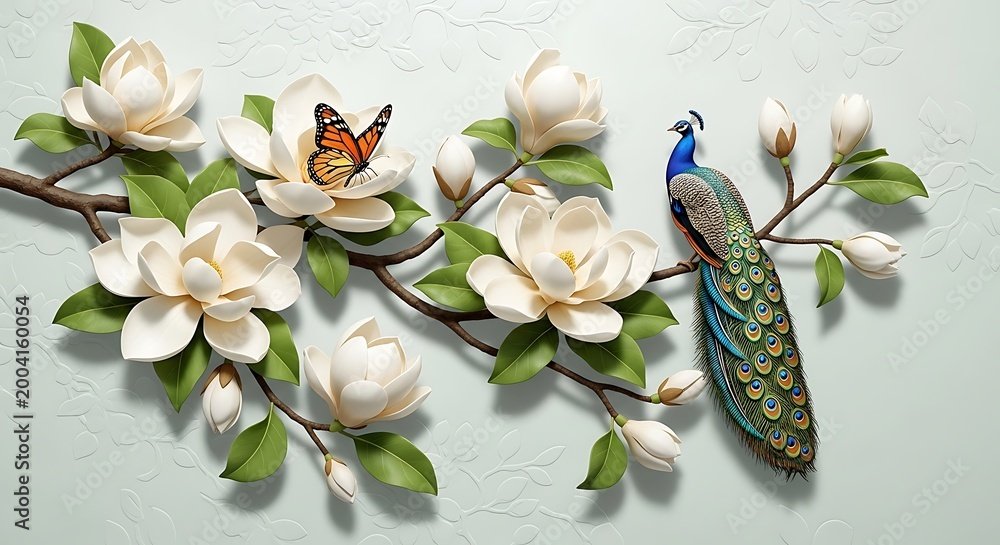 3D Floral Wallpaper with Peacock and Butterfly: A Breathtaking Statement of Luxury and Depth