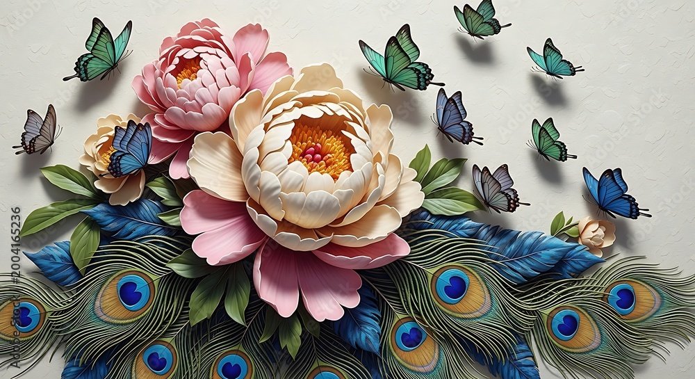 3D Floral Wallpaper with Peony Flowers, Butterflies, and Peacock Feathers: The Pinnacle of Luxury Wall Decor 2026