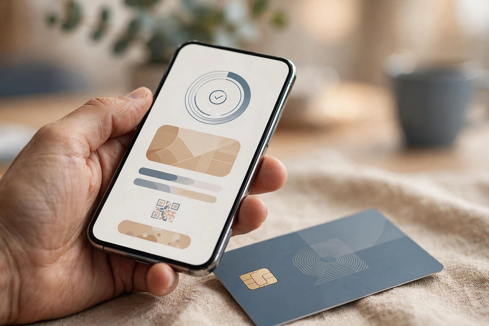 Hand holding smartphone with payment app, fintech HD wallpaper