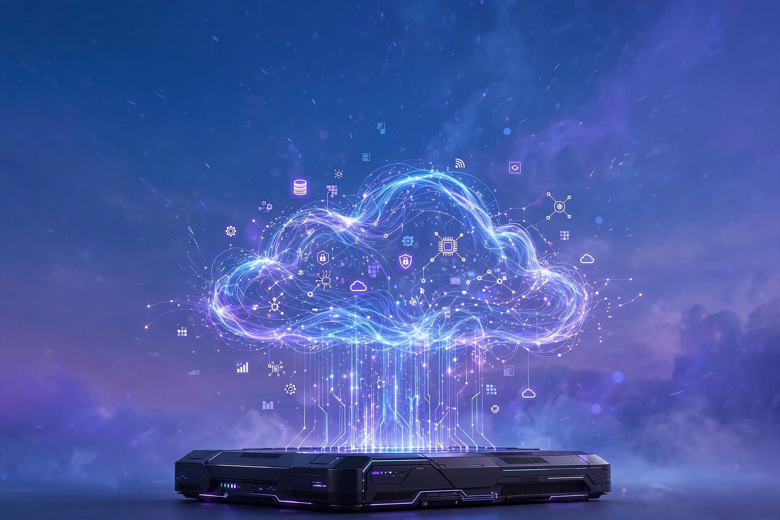 Cloud computing data streams over servers, HD wallpaper