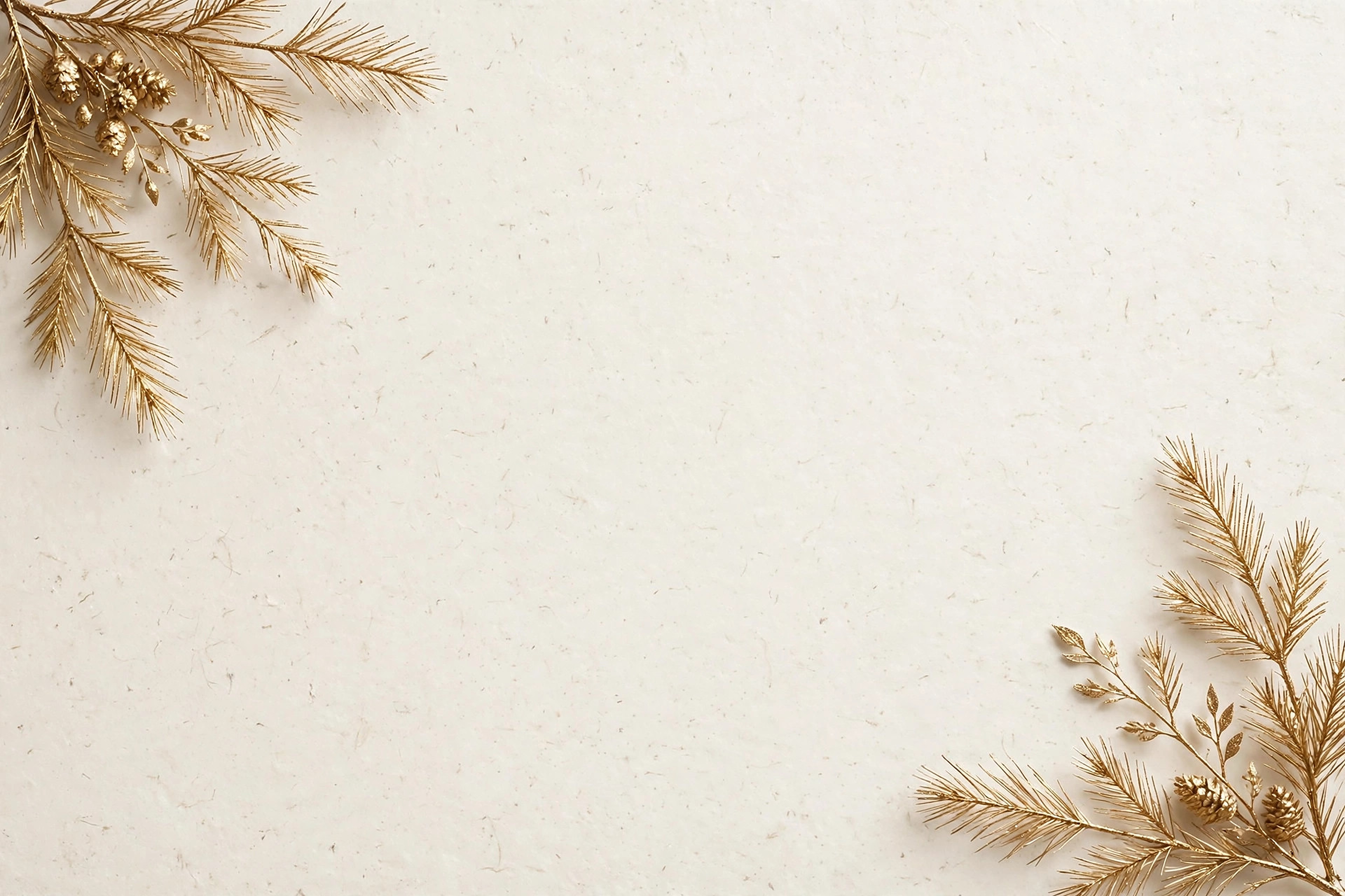 Minimalist golden pine branches on a clean cream background