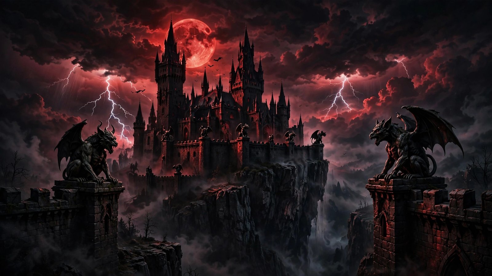 Vampire castle at midnight Halloween wallpaper