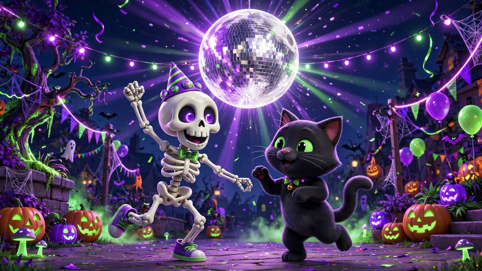 Skeleton dance party Halloween wallpaper