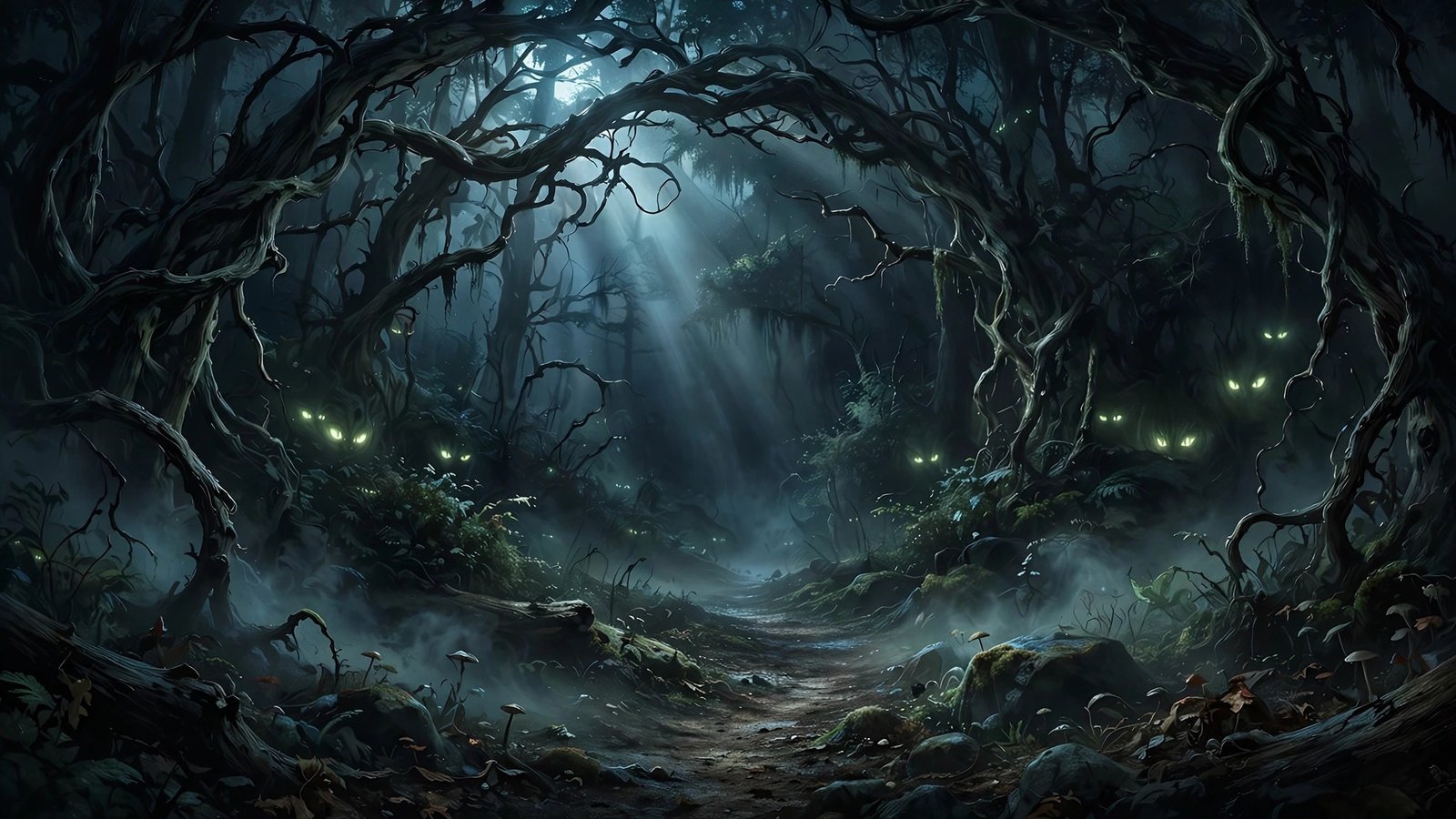 Creepy forest path Halloween wallpaper
