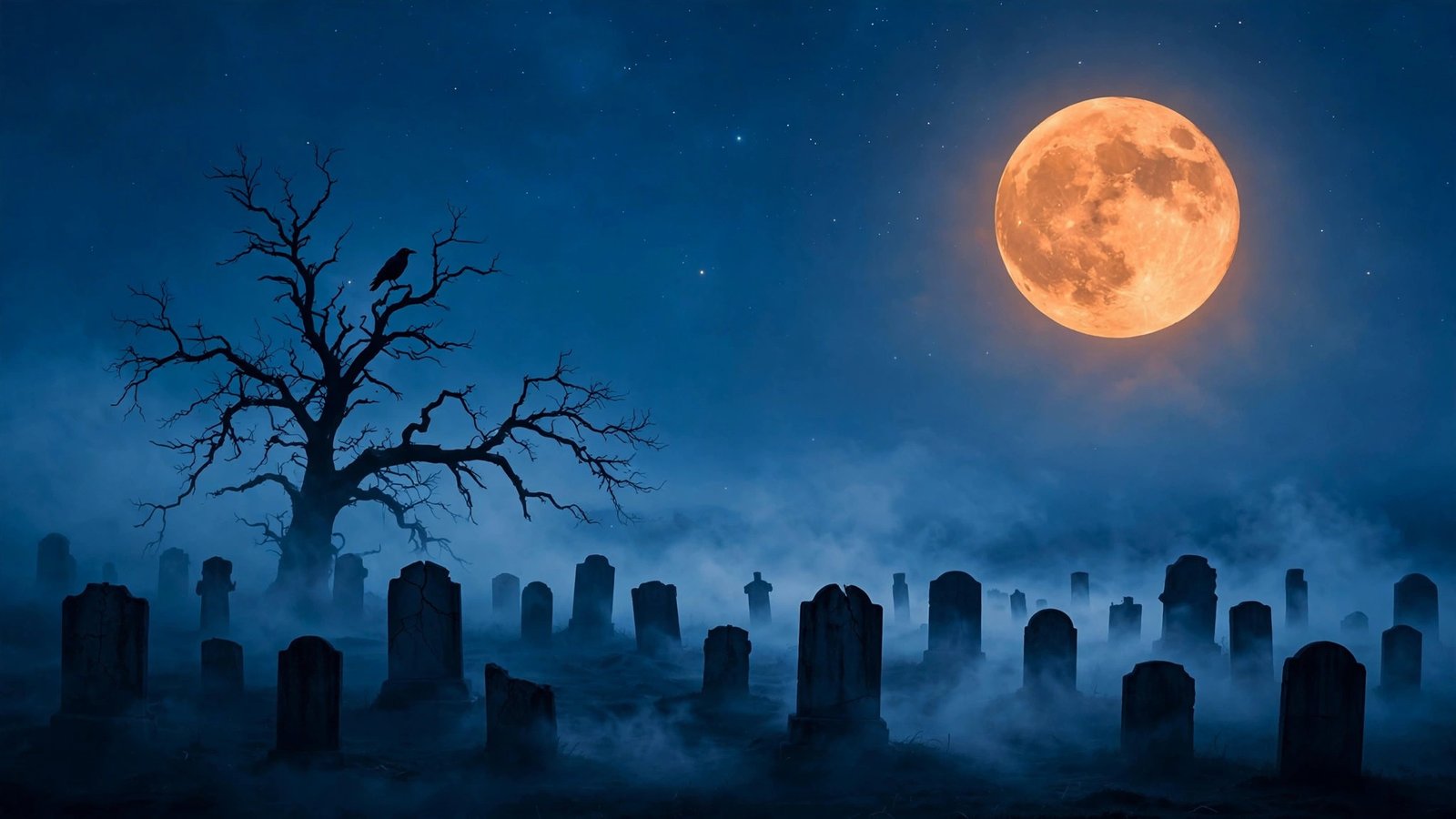 Graveyard under the full moon Halloween wallpaper