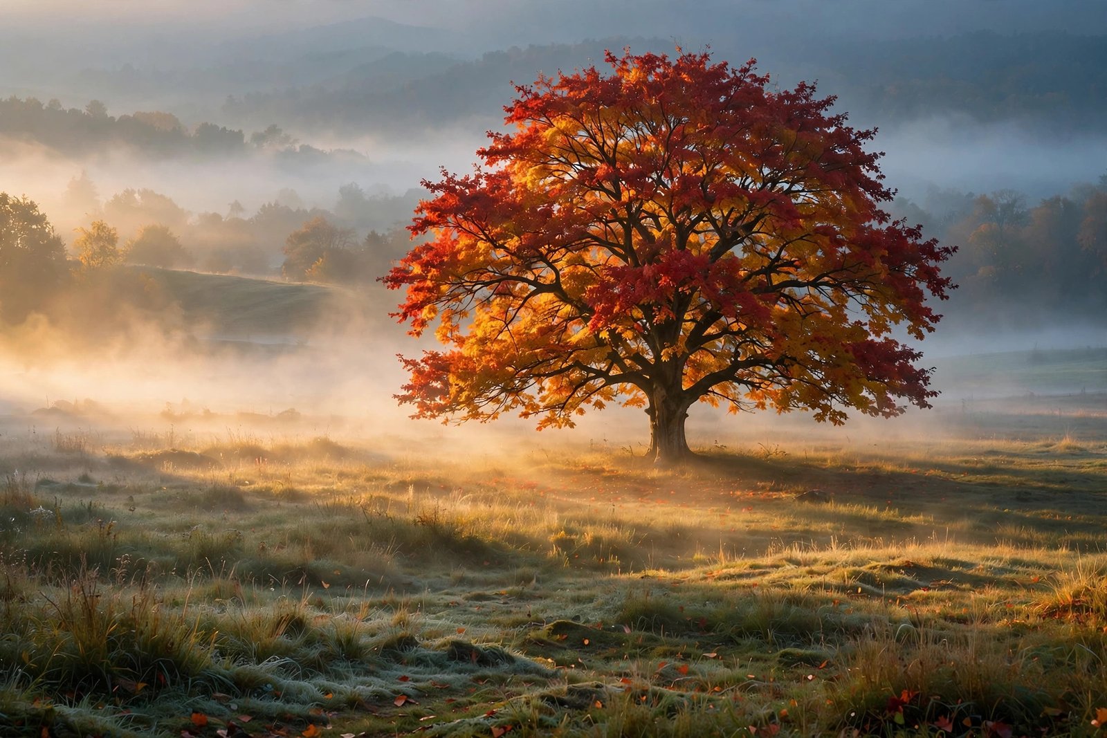 Lone Tree at Dawn — fall foliage wallpaper