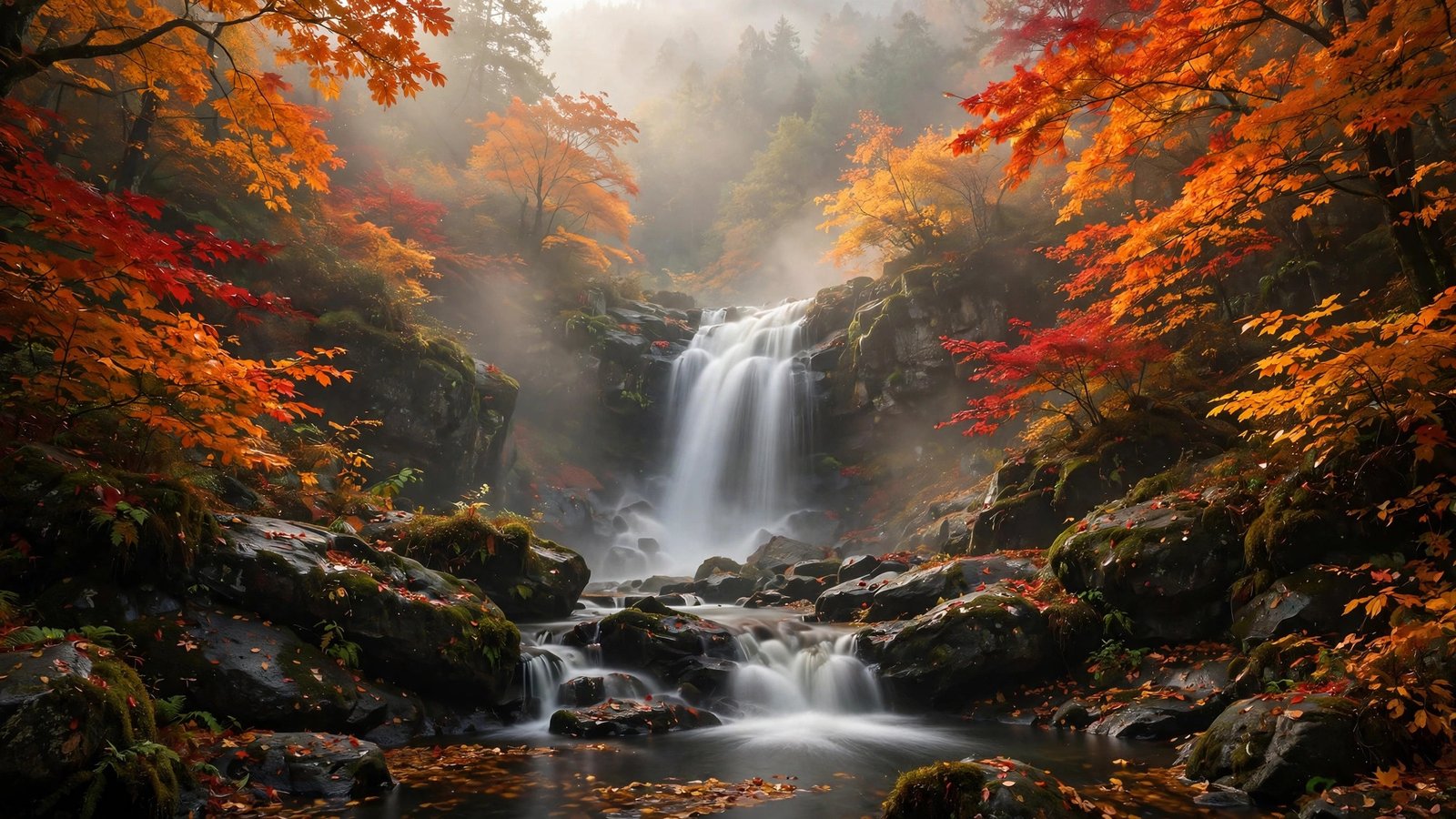 Waterfall in Fall Colors — fall foliage wallpaper