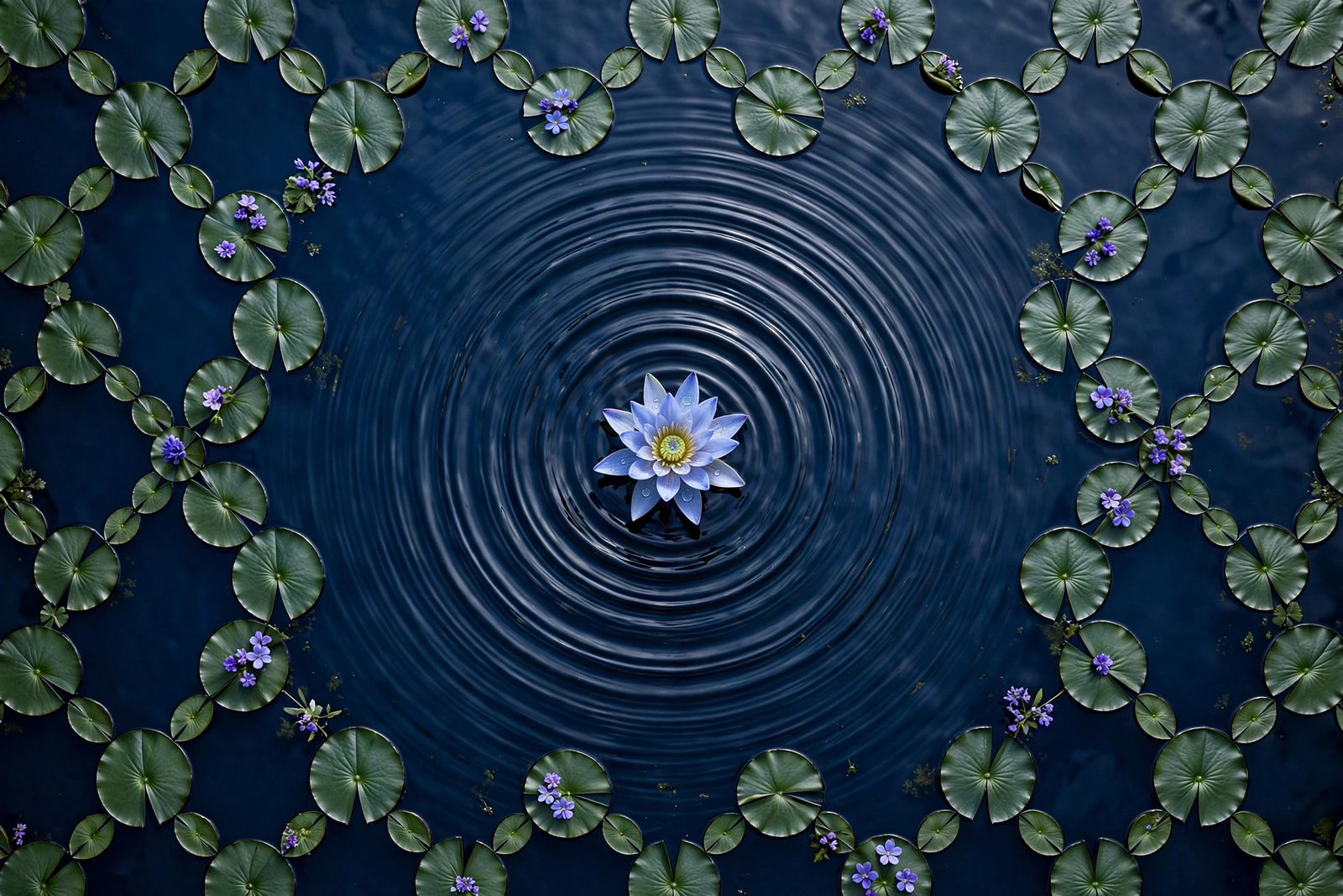 Blue lotus from above in circular ripples, floral HD wallpaper
