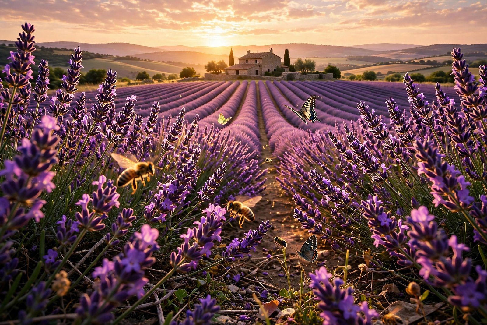 Lavender field at golden hour, floral HD wallpaper