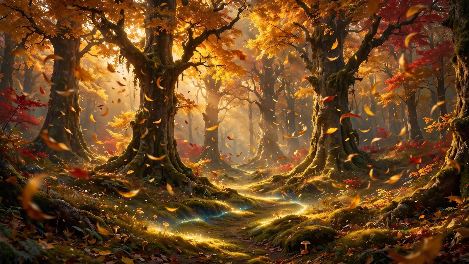 Golden Swirl - an autumn-gold magical forest in a swirl of golden leaves