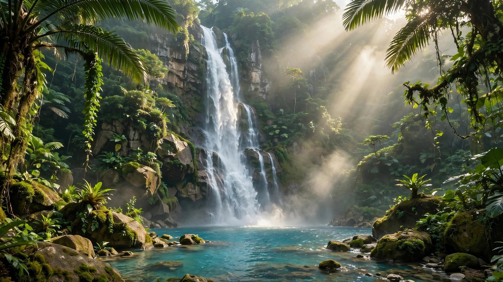 Tropical Paradise Falls waterfall wallpaper