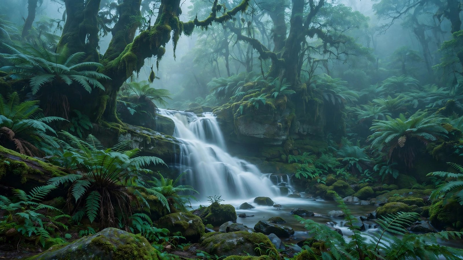 Misty Fern Forest Falls waterfall wallpaper