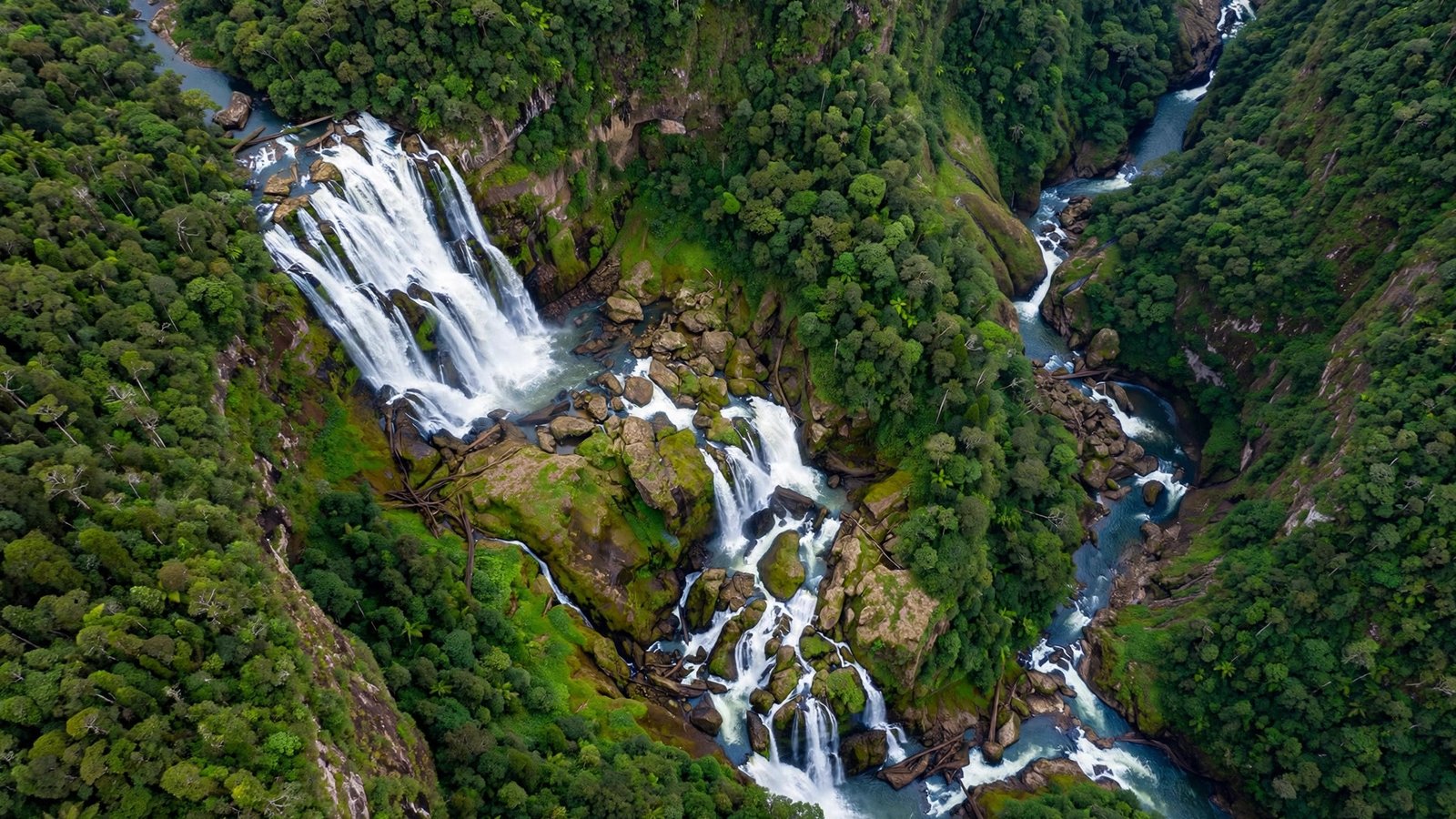 Aerial Cascade Valley waterfall wallpaper