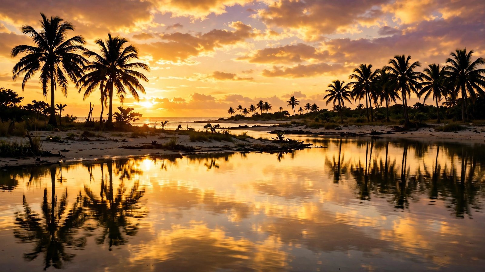 Ocean Sunset Wallpaper 1 – Palms at Golden Hour