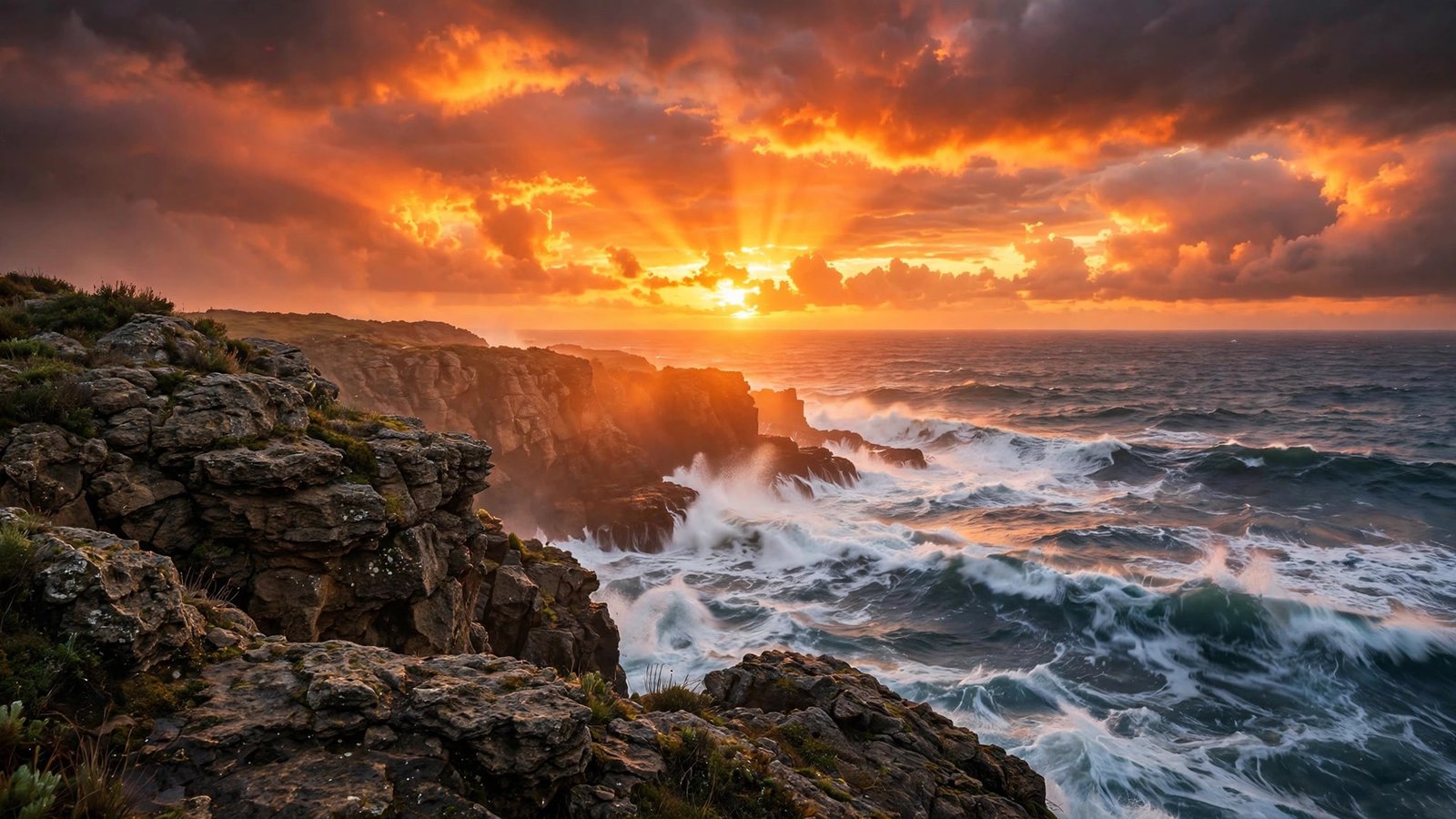 Ocean Sunset Wallpaper 2 – Fire Over the Cliffs