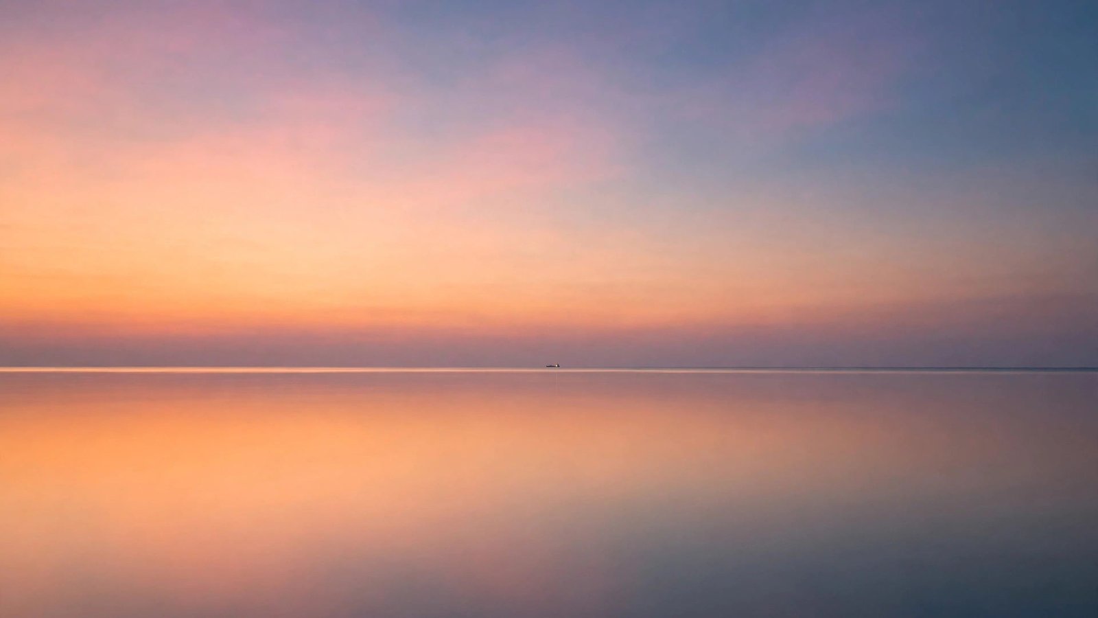 Ocean Sunset Wallpaper 8 – Still Water, Far Ship
