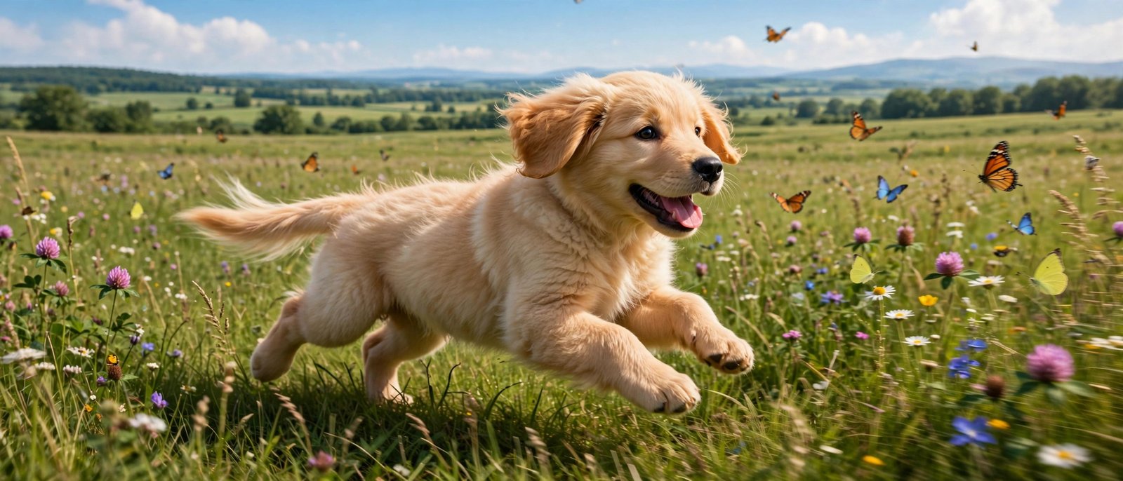 Golden Retriever Puppy in the Meadow