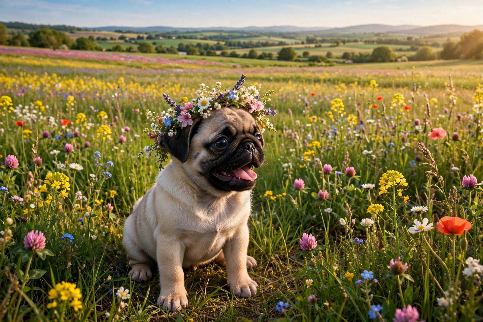 Pug Puppy With a Flower Crown