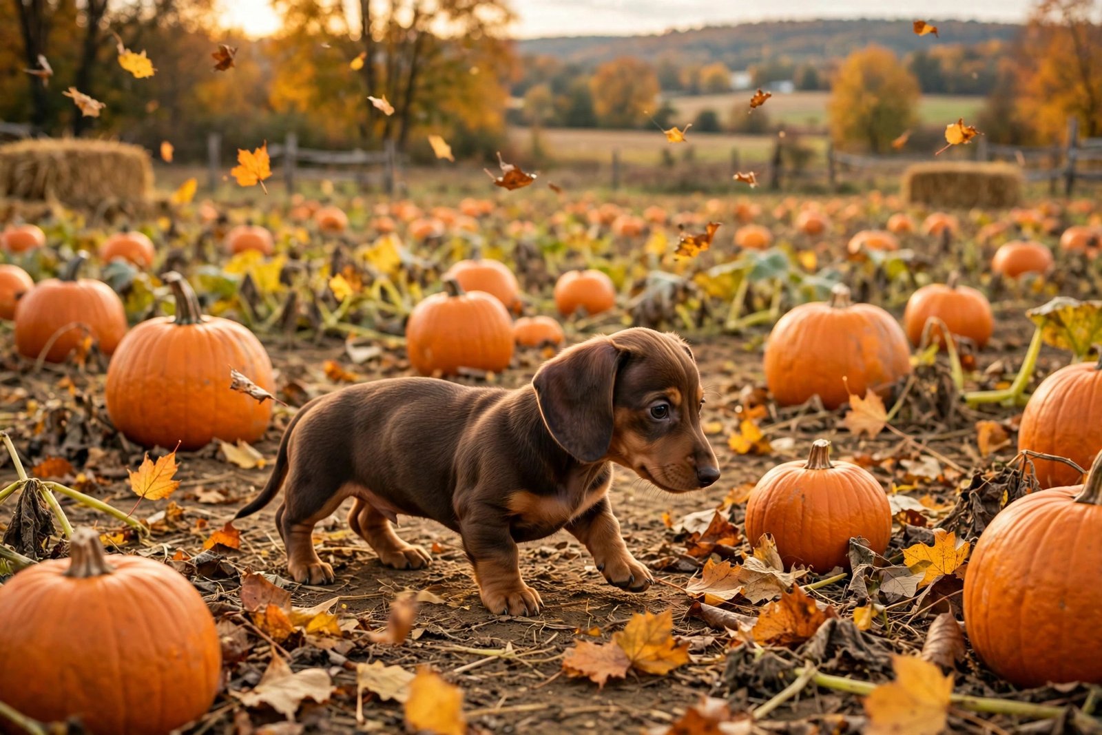 Dachshund in the Pumpkin Patch