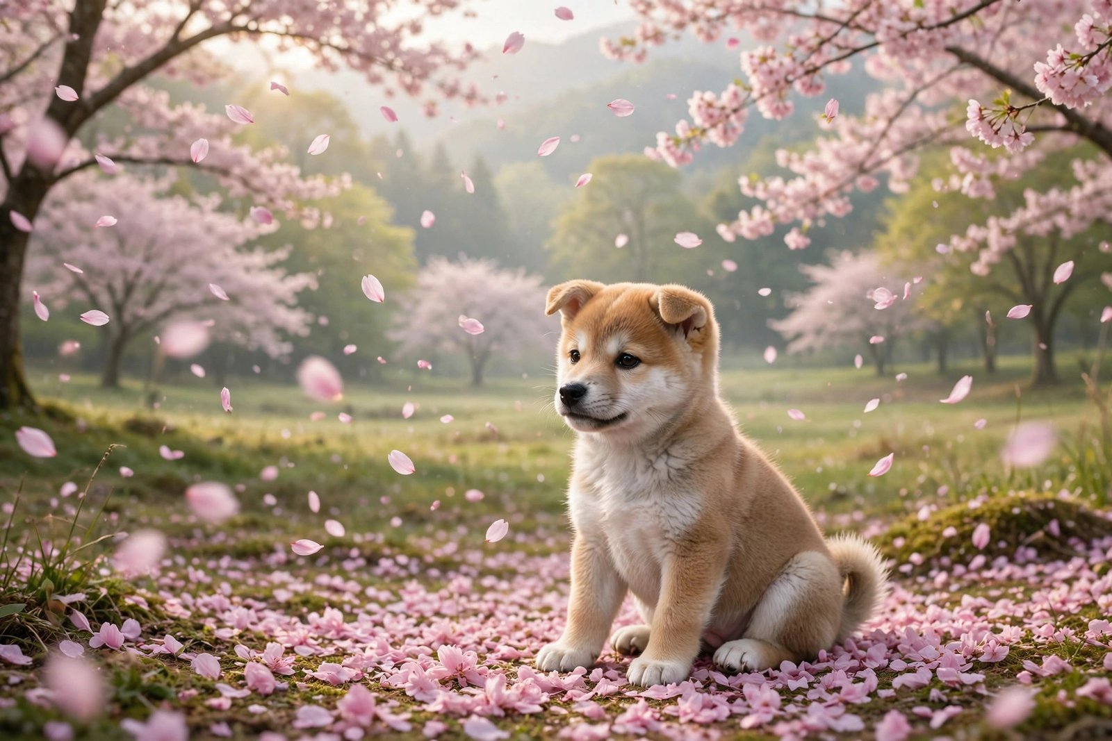 Shiba Inu in Cherry Blossoms