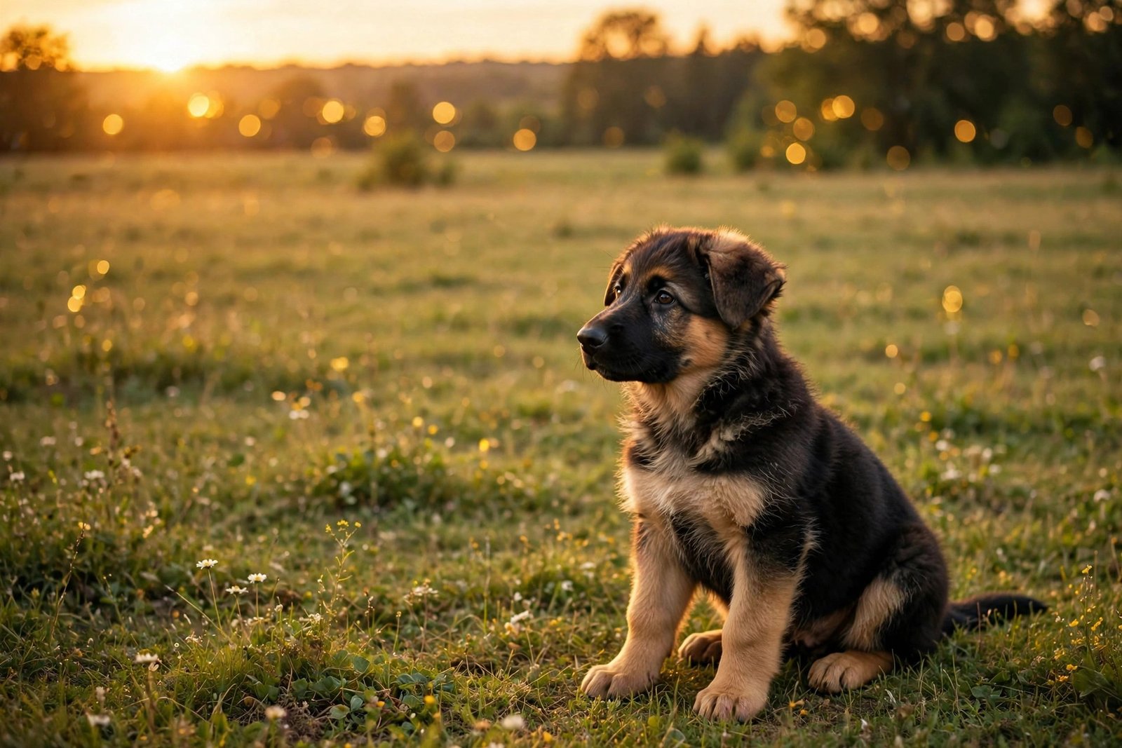 German Shepherd Puppy at Sunset