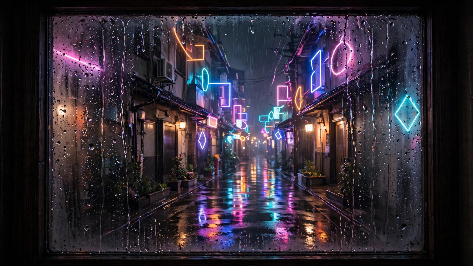 Neon-Lit Rainy Alley