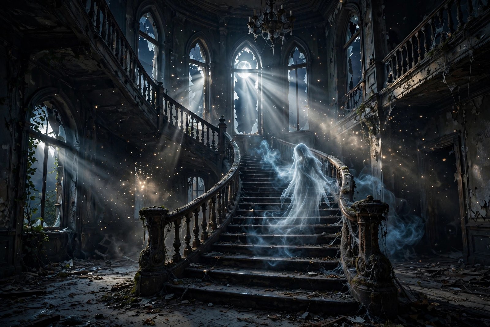 The Dark Staircase — spooky ghost Halloween wallpaper 2026