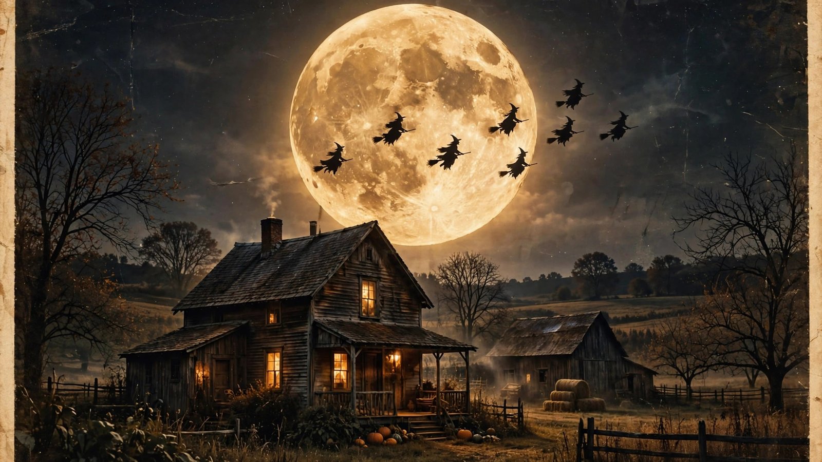 Vintage Halloween Wallpaper 2 – Witches Over the Farmhouse
